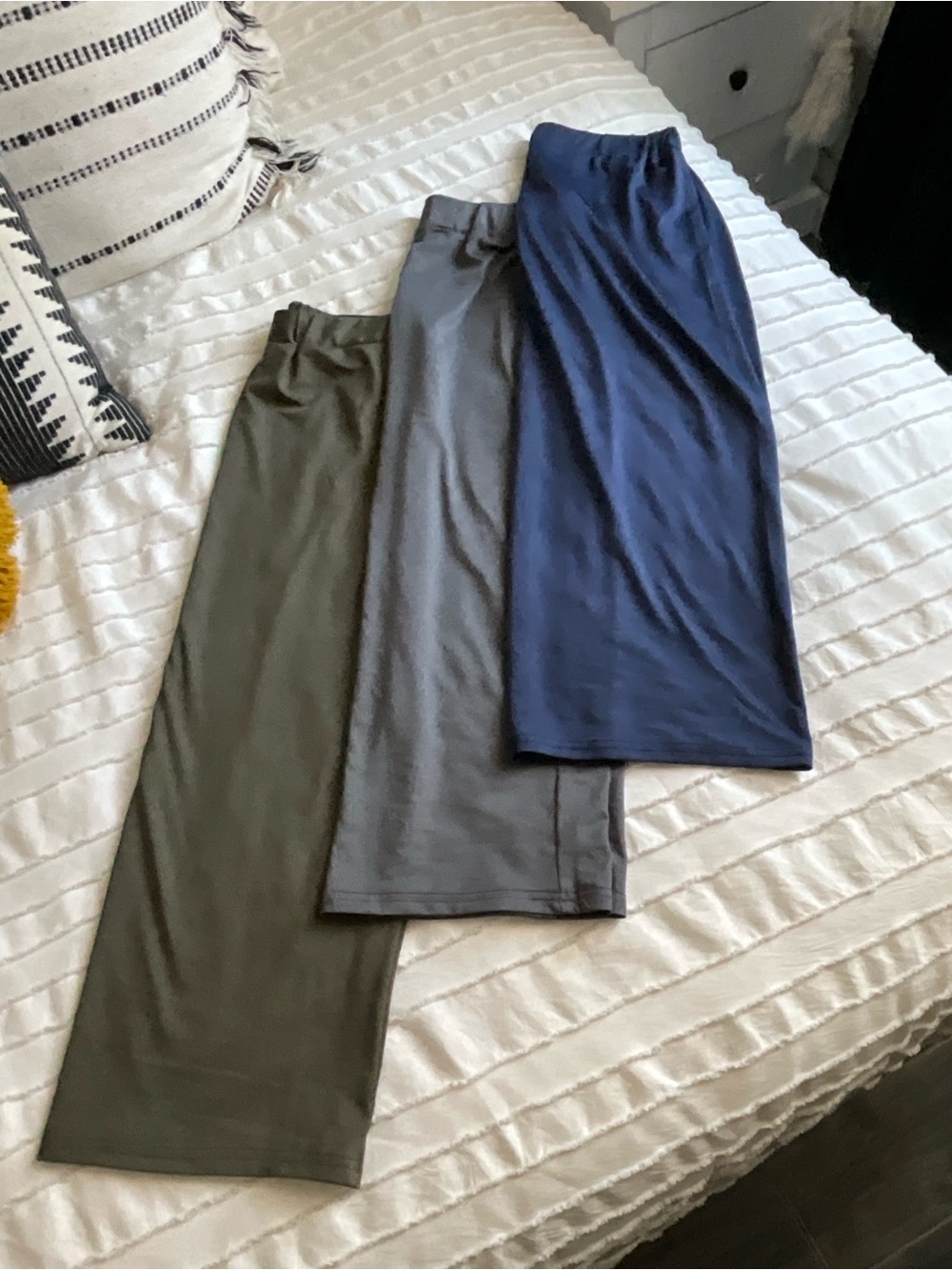 Olive Midi Skirt — Stretch Knit Fabric
